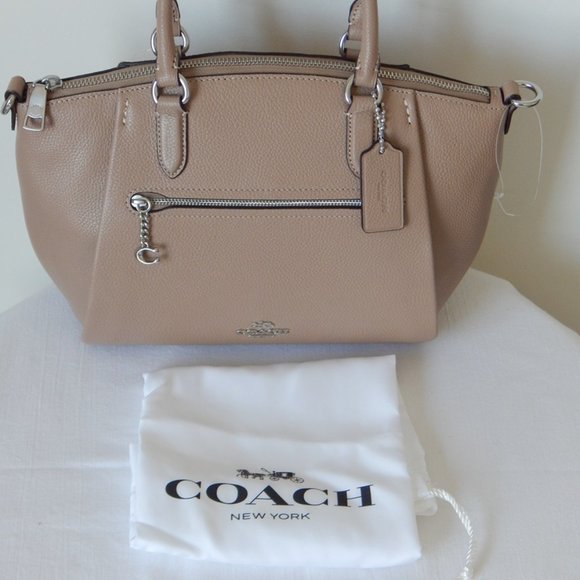 NWT COACH ELISE Pebbled Leather Medium Satchel Top Handle Bag in Light Taupe - Picture 11 of 13